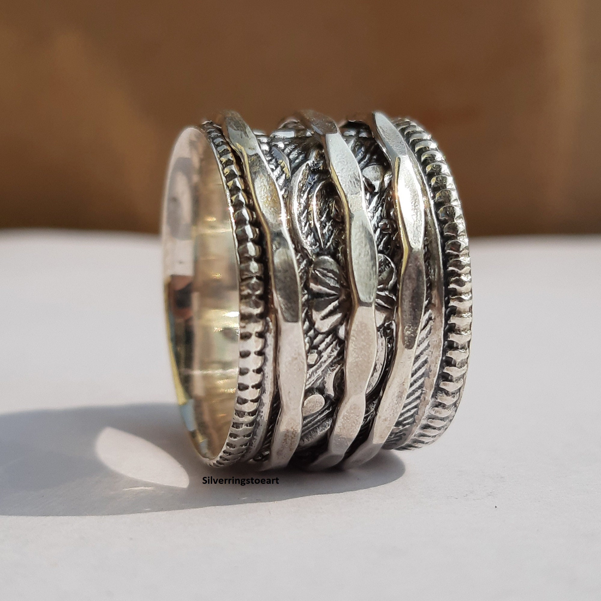 Anxiety Ring Handmade Ring Silver Spinner Worry Ring Spinner Ring Gift For Her Fidget Ring Silver Band Spinner Meditation Ring