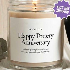 Traditional 9th anniversary gift, Pottery anniversary candle, Nine year married gift, Minimalist couple decor