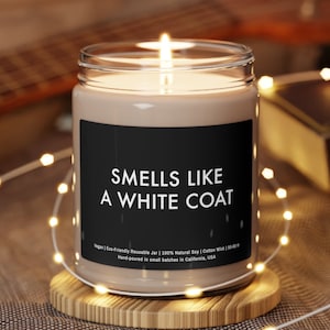 Smells Like A White Coat Candle, Minimal  Med Student Gift, Doctor In Training Gift, Match Day Gift, Scented Candle Hand Poured 9 oz