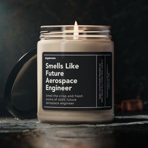 Smells Like Future Aerospace Engineer Soy Wax Candle, Engineer Graduation Gift, Engineering Airplane Aviation Gifts Eco Friendly 9oz. Candle