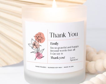 Thank You Personalized Message Candle, Candle Frosted Glass Soy Wax Candle, Thank You Gift Candle For Co-workers, Women Her Him