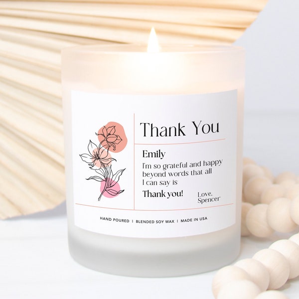 Thank You Personalized Message Candle, Candle Frosted Glass Soy Wax Candle, Thank You Gift Candle For Co-workers, Women Her Him