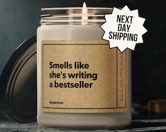 Personalized Writer Gift, Smells like she's writing a bestseller Candle, Birthday Gift for Her Writer Block Best Seller Author Gift New Book