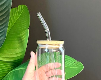 CUSTOM or BLANK Iced Coffee Glass with straw & LID | Vinyl Glassware | Beer Soda Can Shaped Mug | Personalized | Wholesale
