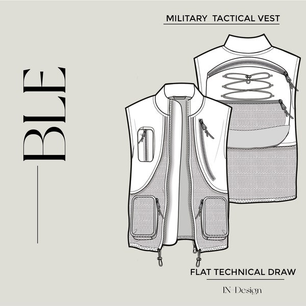 Military tactical vest Flat sketch