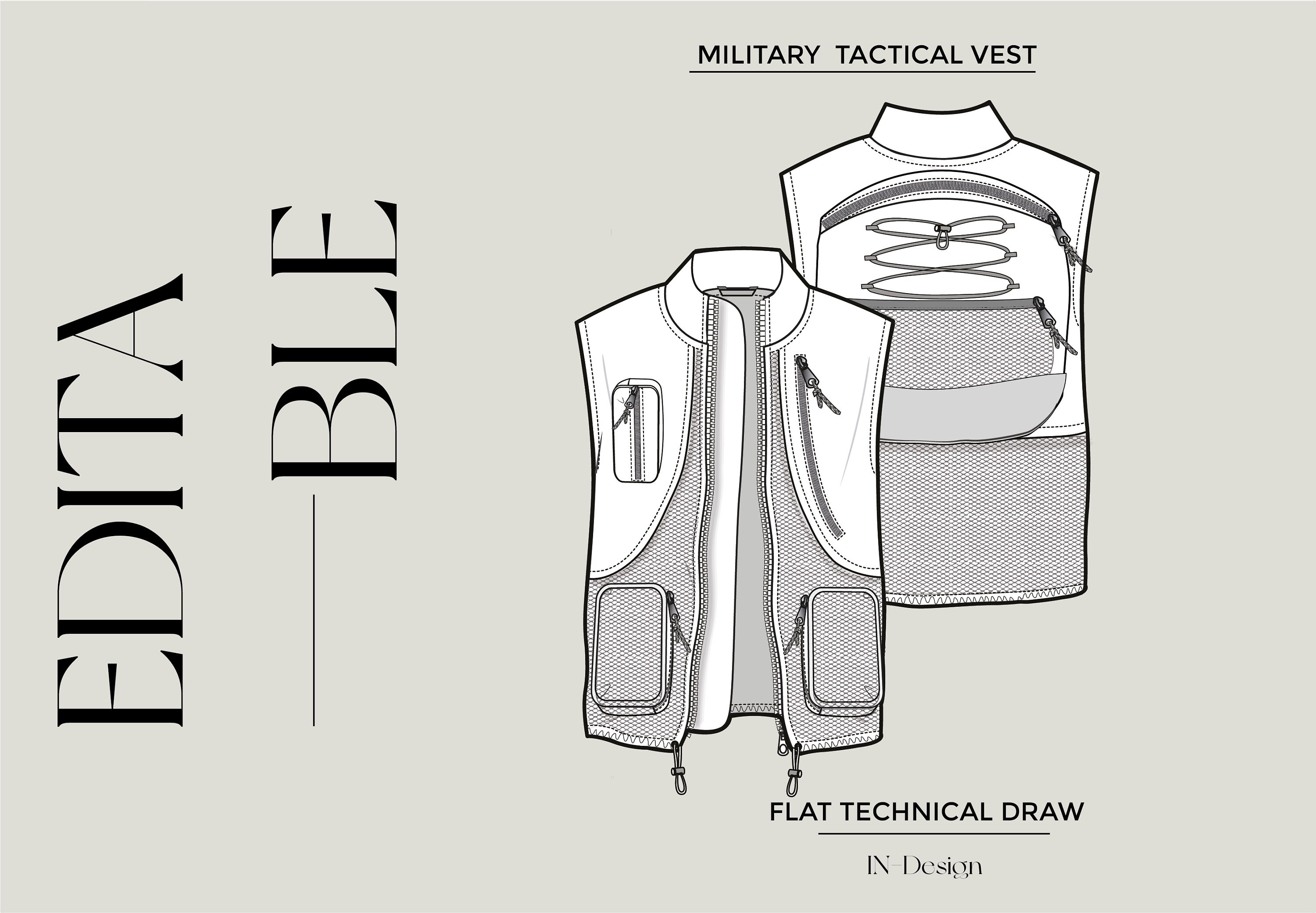 Military tactical vest Flat sketch