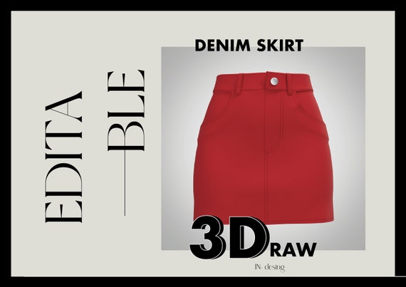 3D Denim Skirt Fully Editable Etsy