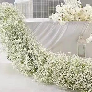 Ghirlanda bianca Babysbreath, runner da tavolo, ricevimento di nozze con fiori, centrotavola per addio al nubilato, decorazioni per la festa di nozze