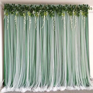 Custom Size Dark Green Chiffon Backdrop for Wedding Bridal Shower Photography White Tulle Backdrops Curtains Baby Shower Party Background