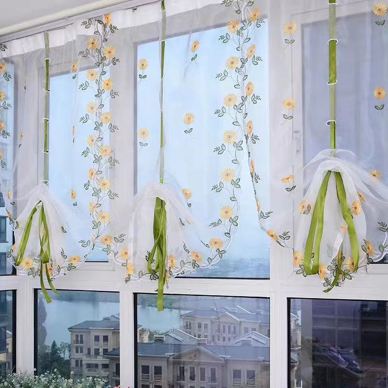 Altsales Sunflower Floral Window Beads Decor Sheer Curtain Panel Voile  Drape Vanlaces