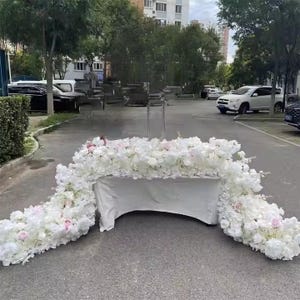 Long White Floral Flower Runner,Ivory Rose Wedding Flower Garland,Aisle Runner,Wedding Reception Table Centrepiece Runner,Swag Flower Arch