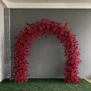 Red Rose Flower Arch,Wedding Flower Garland,Wedding Flower Backdrop,Wedding Reception,Wedding Flower Arch for Party Event Decor
