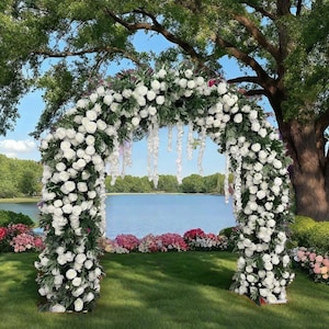 Silk Flower Arch,Floral Ground Arch,Wedding Flower Garland,White Wedding Flower U Arch Flowers Backdrop,Wedding Reception for Party Decor