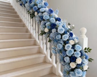Blue Wedding Flower Garland,Staircase Decoration,Alter Floral Arrangement,Bridal Shower Decor