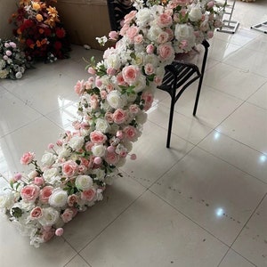 Blush Pink Floral Garland,Table Flower Runner,Artificial Flower Wedding Reception,Wedding Stairway Decor,Swag Flower Arch