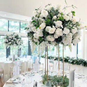 Centrotavola nuziale con fiori a forma di palla, grande, con rose bianche e verdi, decorazione da tavolo per matrimonio