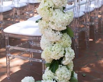 Guirlanda floral grande de hortênsias, caminho de mesa floral, caminho de mesa branco para corredor de casamento, centro de mesa, arranjo floral para mesa de noivos