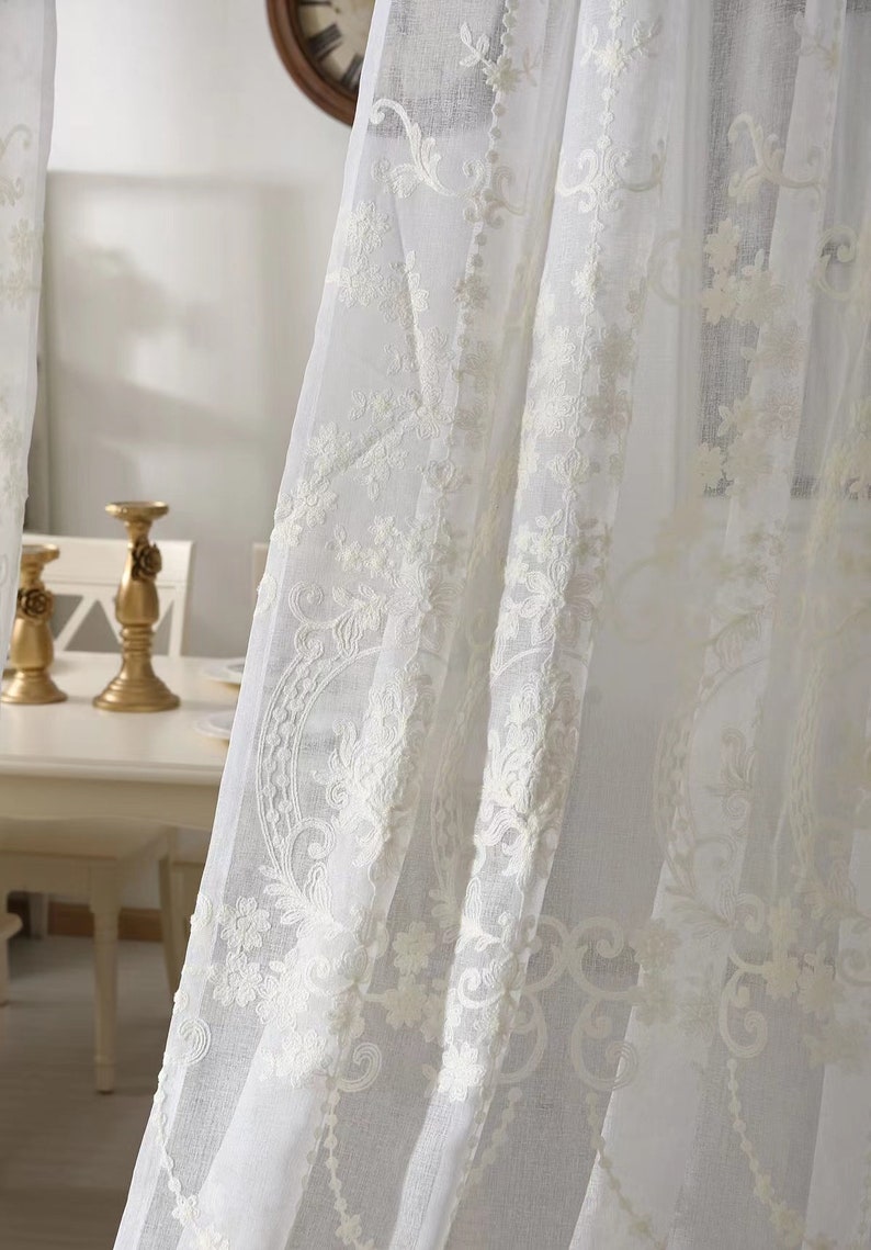 White Embroidery Flower Sheer Window Curtains Window Treatmets - Etsy