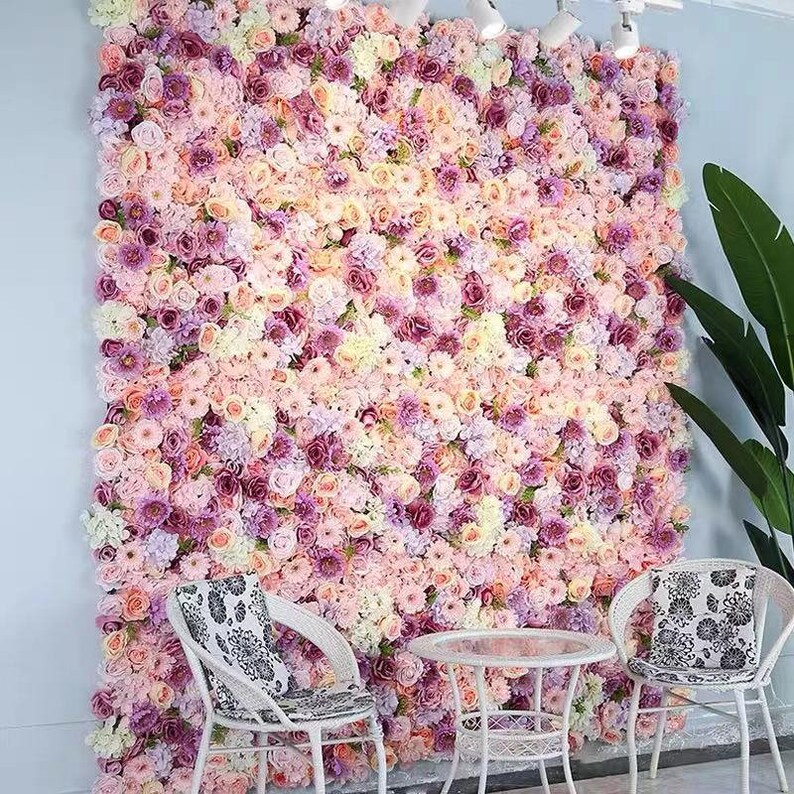 Purple Rose Artificial Flower Wall Backgroundhandmade Floral Etsy