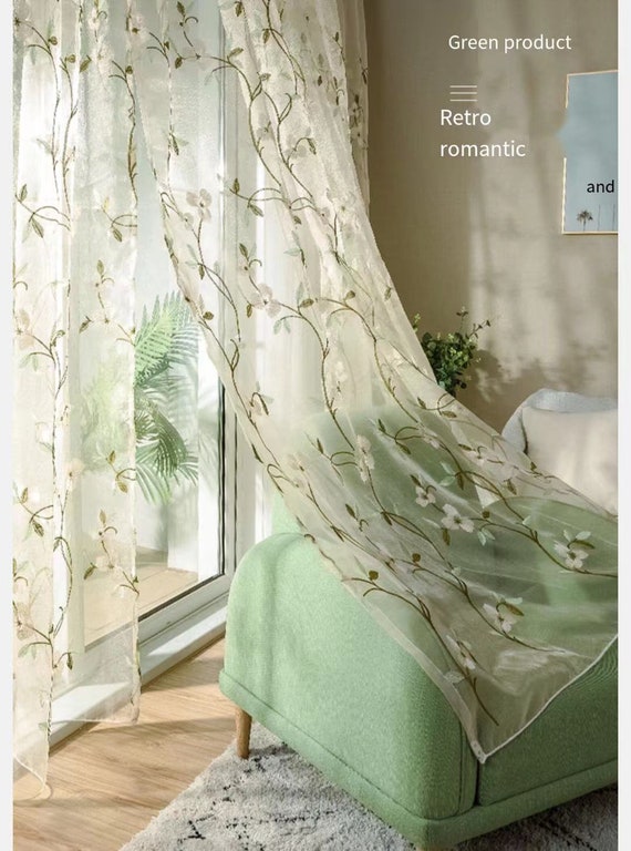 Klassische Blumen-Fenster-Vorhänge Sheer Voile Vorhang Küche-Schlafzimmer-Dekor-Benutzerdefinierter Tüll-Vorhang -Paar-Panels-Stickerei-Vorhang für