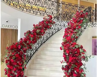 Red Rose Flower Garland,Wedding Aisle Flowers,Wedding Stairs Flower Row,Table Centrepiece,Wedding Flower Arch,Wedding Bride Background