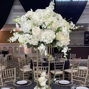 Centrotavola con palla di fiori di ortensia bianca e rosa, decorazione da tavolo con palla di fiori per matrimonio, composizione floreale artificiale, decorazione da tavolo per festa di matrimonio