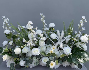 White Rose Peony Floor Flowers,Wedding Ground Arrangements Table Floral Flower Runner,,Wedding Aisle Runner,Wedding Swag Flower Arch