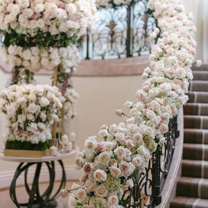 White Peony Rose Flower Runner,White Weddings Flowers Arrangement,Wedding Stairs Flower Garland,White Wedding Centrepiece,Wedding Reception
