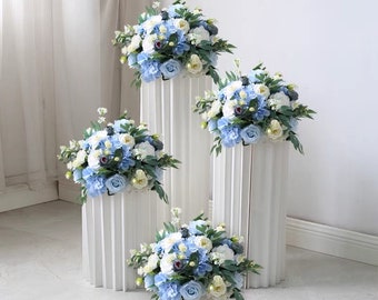 Blue White Flower Ball Table Centrepiece Arrangement Flower Ball Table Runner Flower Centerpiece For Wedding Business Party Table Decor