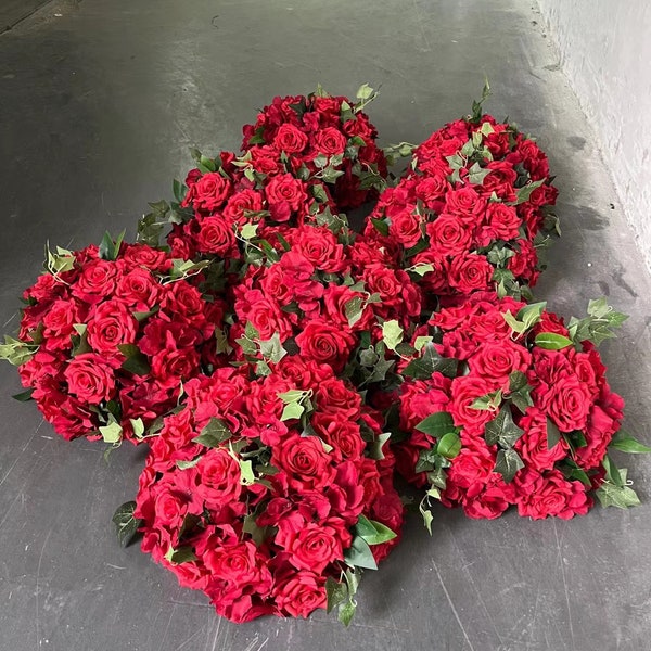Red Rose Flower Ball Wedding Centerpieces Artificial Floral Ball Wedding Party Bridal Flower Table Decor Floral Table Runner
