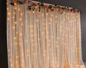 Champagne Wedding Backdrop Curtains Newborn Baby Shower Party Background Tulle Chiffon Backdrops For Baby Shower Customize Size