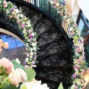 Wedding Stairs flowers,Rose Flower Runner,Wedding Flower Garland,Wedding Centrepiece,Wedding Reception,Luxury weddings Flowers Arrangement