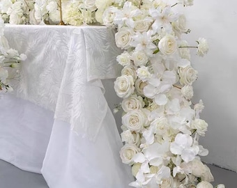 Ivory White Floral Flower Runner,Rose Wedding Flower Garland,Aisle Runner,Wedding Reception Table Runner,Swag Flower Arch,Flower Centrepiece