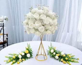 Baby's Breath White RoseFlower Ball Wedding Table Floral Arrangement Floral Ball Table Flower Ball Wedding Centerpiece for Dinner Table