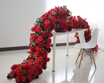 Red Flower Runner,Wedding Flower,Flower Arrangement,Artificial Flower Row,Floral Flower Runner,Swag Flower Arch,Flower Garland