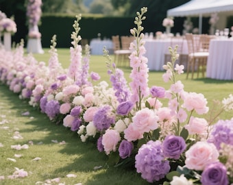 Purple Rose Peony Floor Flowers,Wedding Ground Arrangements,Sweet Flower Bride Background,Wedding Aisle Runner,Wedding Swag Flower Arch