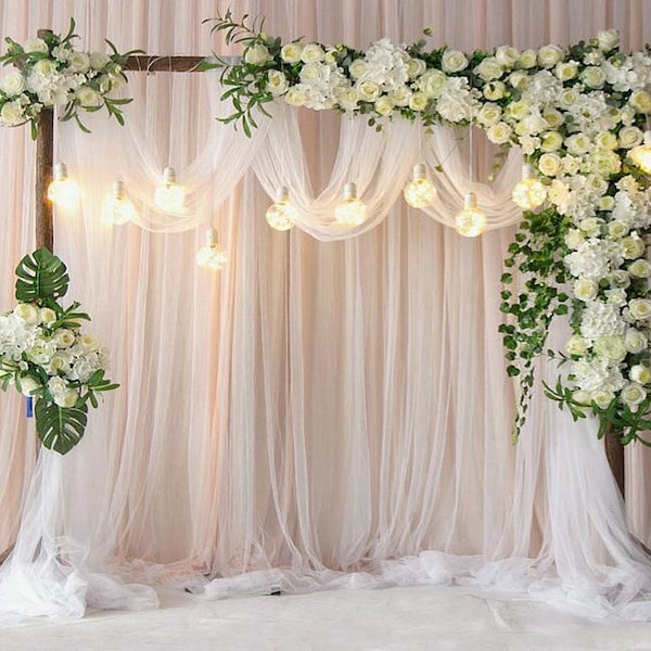Wedding Arch Flower Creamy-white Flower Arch Tropical Flower Wreath Arch Wedding Flower Wall Arch Tulle Background Decor Arch Arrangement