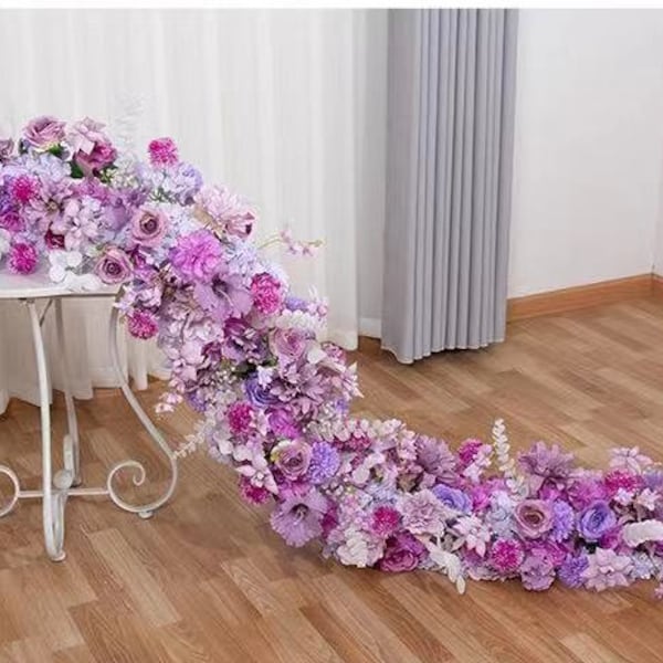 Lila Rose Blume Tischläufer Floral Tischläufer Swag Blume Hochzeit Bogen Dekor künstlicher Blumenläufer für Hochzeit Hintergrund