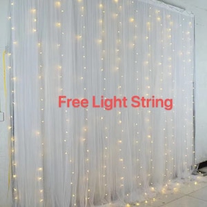 Custom Size White Tulle Chiffon Wedding Background Bridal Shower Background Chiffon Curtain White Tulle Backdrop Free Light String