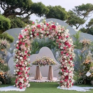 Hot Pink Rose Flower Arch,Wedding Flower Garland,Wedding Flower U Arch Flowers Backdrop,Wedding Reception,Flower Arrangement Wedding petals