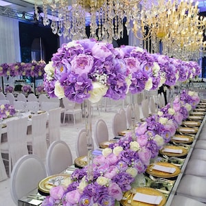 Palla di fiori viola centrotavola di fiori di seta ghirlanda di decorazioni per matrimoni piombo strada palla di fiori di peonia rosa affari cocktail party decor personalizzato
