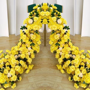 Runner da tavolo con fiori di rosa gialla verde, ghirlanda di fiori per matrimonio, arco floreale per matrimonio, centrotavola, fila di fiori per matrimonio