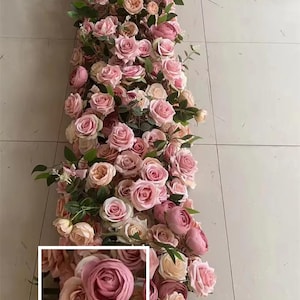 Ghirlanda di fiori rosa cipria, runner da tavolo, fiori per ricevimento di nozze, fiori per arco nuziale, centrotavola per matrimonio