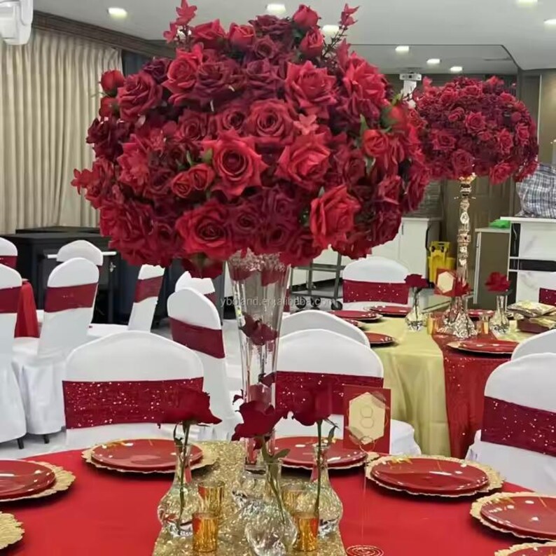 Red Rose Flower Ball Centerpiece, Silk Wedding Decor - Etsy