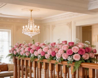 Ghirlanda di fiori rosa pastello, centrotavola per matrimoni