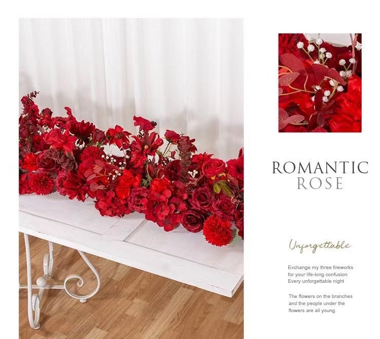 Rote Rose Blumen Tischläufer Swag Blumenbogen Dekor künstliche Blumen für  Hochzeitsfest Straße Blei Blumendekor Hochzeit Hintergrund Blumenreihe