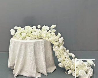 Pour White Rose Flower Runner,White Flower Garland,Arch Ceremony Floral,Artificial Flower Runner,White Wedding Arrangement,Swag Flower Arch
