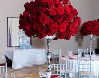 Centro de mesa de boda, bola de flores de rosa roja, arreglo floral, flor de boda, bola floral para decoración de fiesta de cumpleaños de aniversario de boda