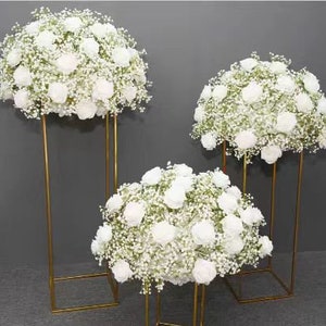 Table Centrepiece,Full Baby Breath With White Rose Flower Ball,Table Flower,Floral Ball For Wedding Anniversary Party Decor