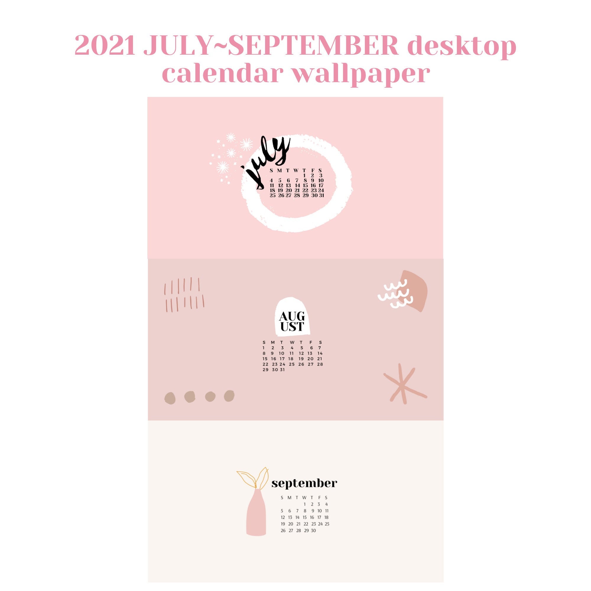 2021 Juli-September Kalender Desktop Wallpaper ᅵ 1 Design für | Etsy